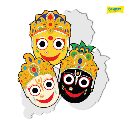 Characters Full Paper Face Masks: Jagannath Lila Set (Jagannath, Baladeva, Subhadra)