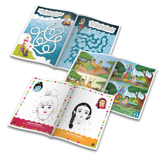Activity Books (32 Pages): Spot the Differences + Dot To Dot Colouring Book - Shri Krishna + Mazes - Shri Krishna (3 Books COMBO)