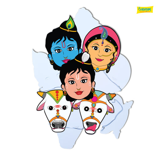Characters Full Paper Face Masks: Krishna Lila Set (Radha, Krishna, Balarama, Gaumata-Pair)