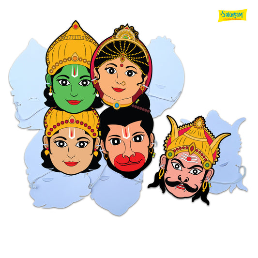 Characters Full Paper Face Masks: Ram Lila Set (Sita, Ram, Lakshman, Hanuman, Ravan)