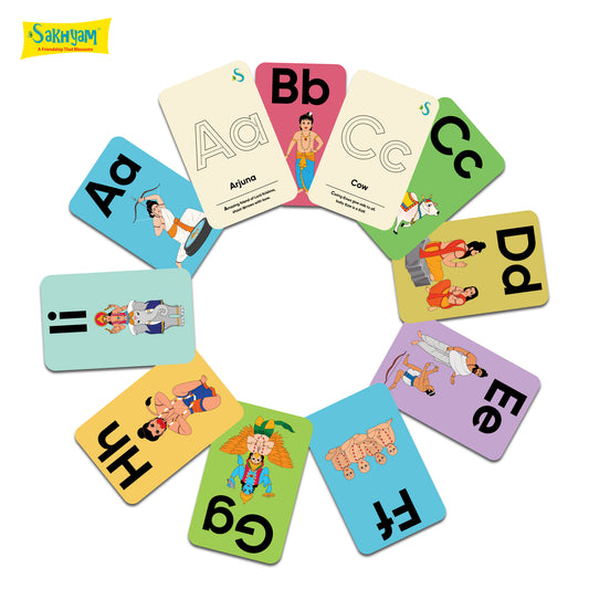 ABCD Flash Cards - Alphabets With Divine Characters (28 Cards)