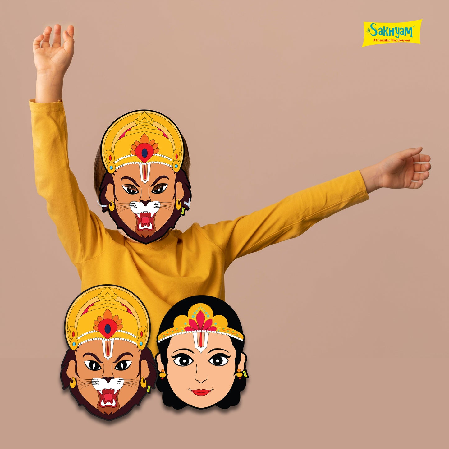 Characters Full Paper Face Masks: Narsingha Lila Set (Narsingha Dev, Prahalada)