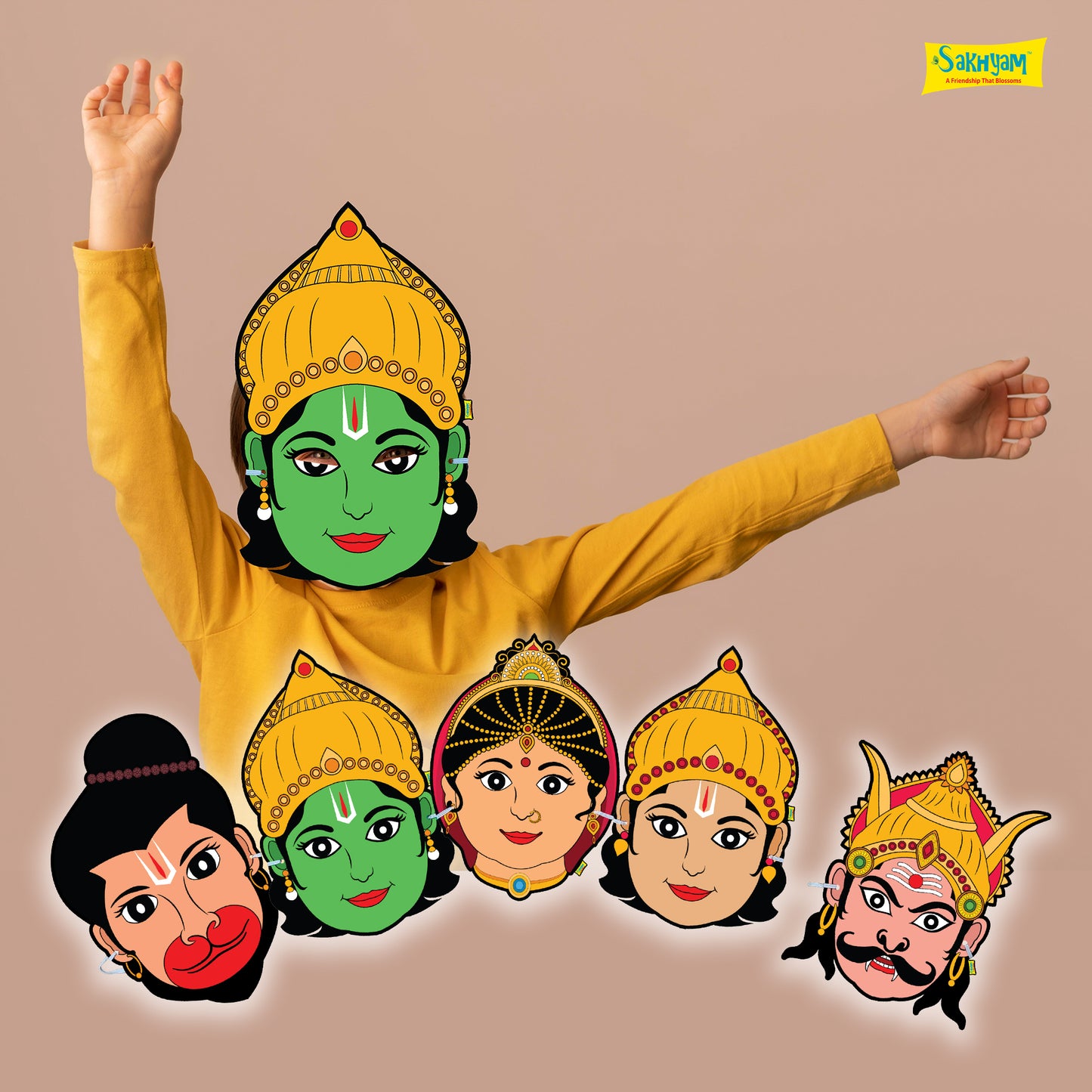 Characters Full Paper Face Masks: Ram Lila Set (Sita, Ram, Lakshman, Hanuman, Ravan)