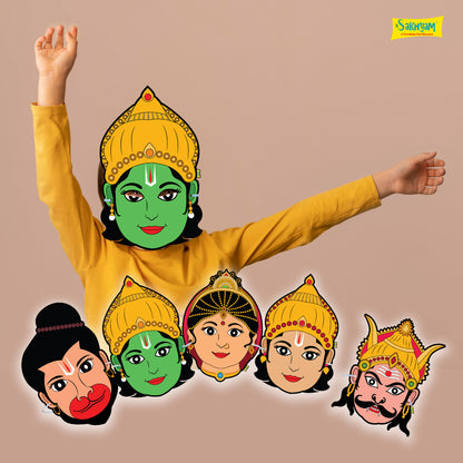 Characters Full Paper Face Masks: Ram Lila Set (Sita, Ram, Lakshman, Hanuman, Ravan)