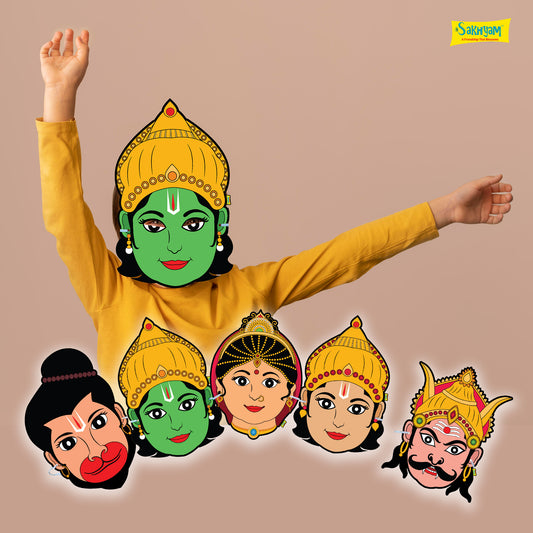 Characters Full Paper Face Masks: Ram Lila Set (Sita, Ram, Lakshman, Hanuman, Ravan)