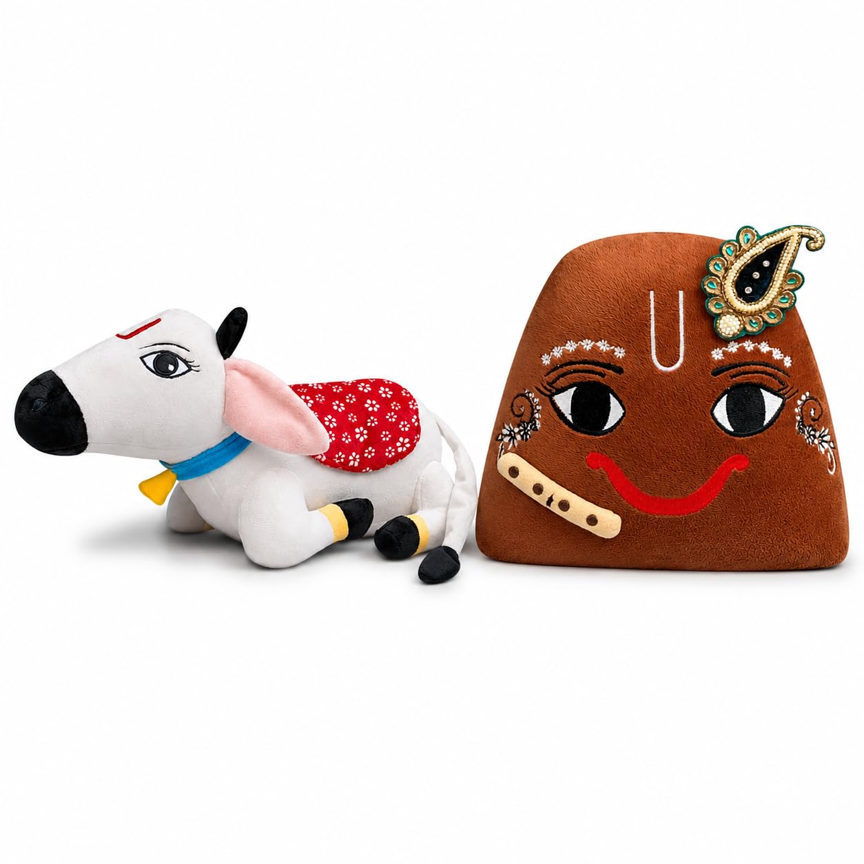 Giriraj Cow Soft Toys Combo | Plush Toys Gift Set for Kids & Krishna Devotees Soft Plush | Premium Fabric | Ideal Gift