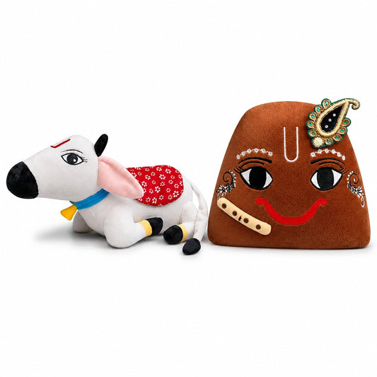 Giriraj Cow Soft Toys Combo | Plush Toys Gift Set for Kids & Krishna Devotees Soft Plush | Premium Fabric | Ideal Gift