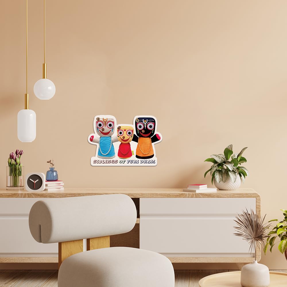 Jagannath Balabhadra Subhadra Sunboard Cutout Self-Adhesive Wall Sticker for Room Décor & Pooja Room | 5MM Thickness | Glossy Finish | Water Splash Resistant | Lightweight | Strong & Durable