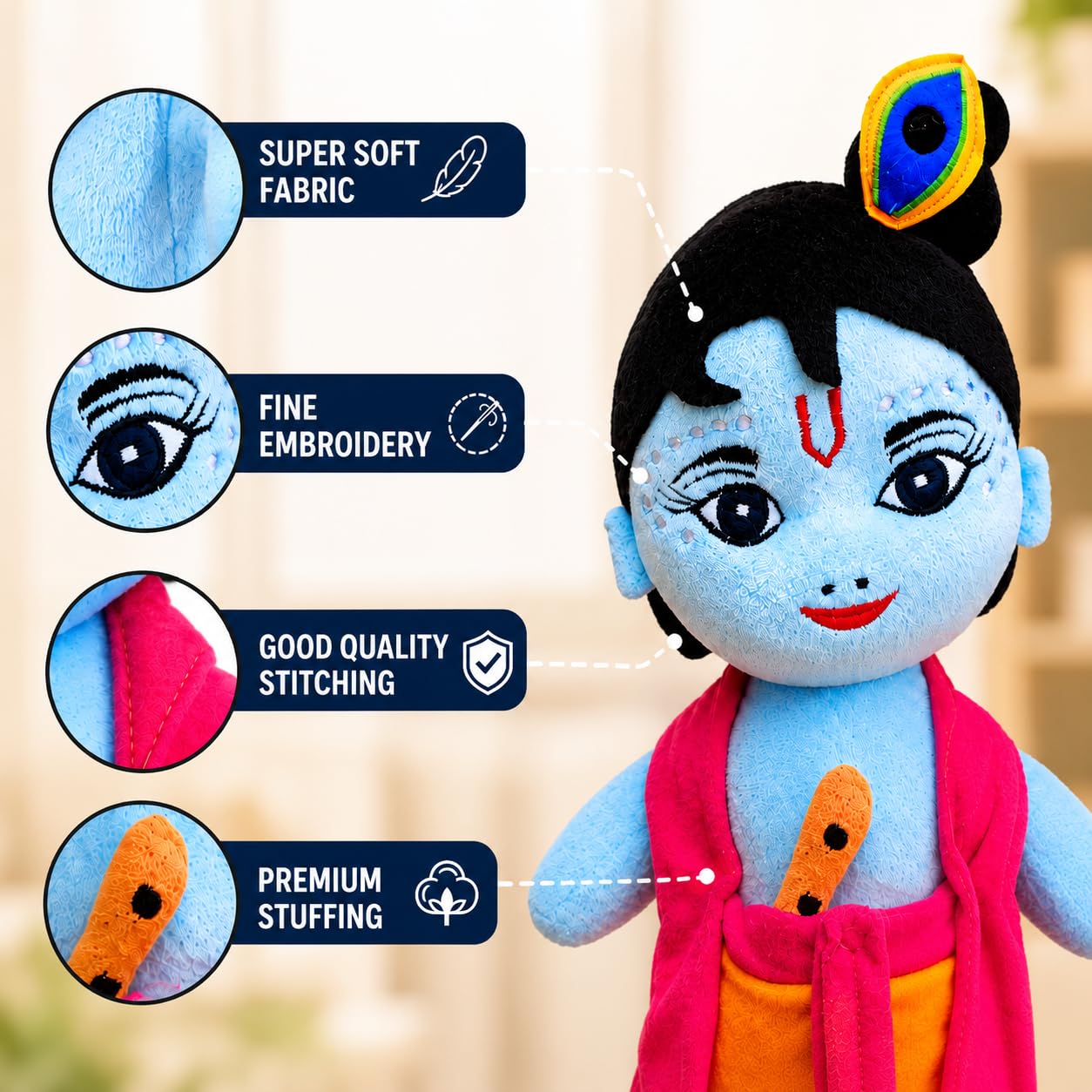 Murlidhar Krishna standing with Murli Soft Doll Medium