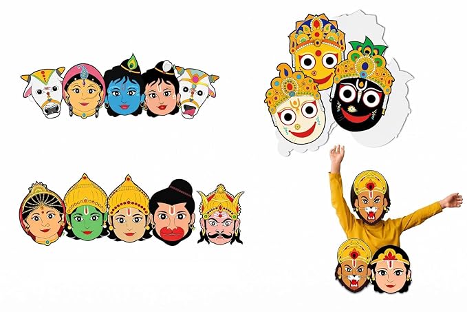 Characters Paper Face Masks (4 Combos) Hard Paper, Glossy Finish | Prop for Drama & Role Play