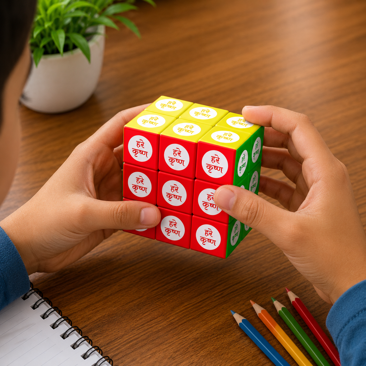 Hare Krishna Magic Puzzle Cube | 3x3 Educational Brain Teaser Cube for Kids |