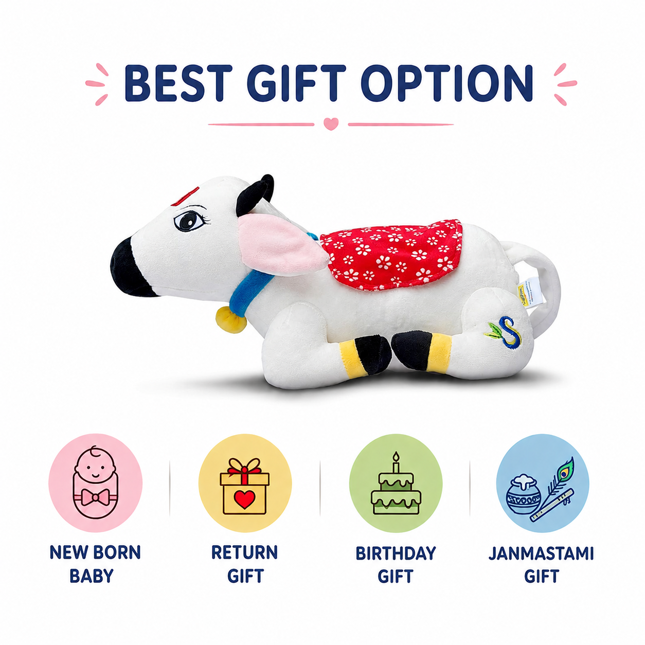 Surabhi Cute Desi Cow Soft Toy [White] Self Sitting Plush Doll Small