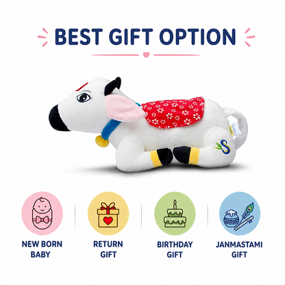 Surabhi Cute Desi Cow Soft Toy [White] Self Sitting Plush Doll Small