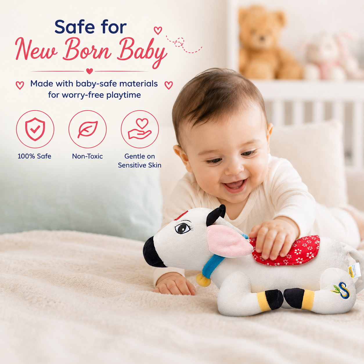 Surabhi Cute Desi Cow Soft Toy [White] Self Sitting Plush Doll Small