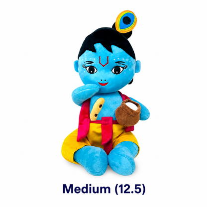 Makhanlal-Krishna Plush Toy with Flute and Makhan Pot | Soft Doll for Kids (Medium)
