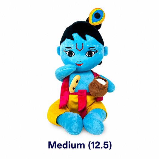 Makhanlal-Krishna Plush Toy with Flute and Makhan Pot | Soft Doll for Kids (Medium)