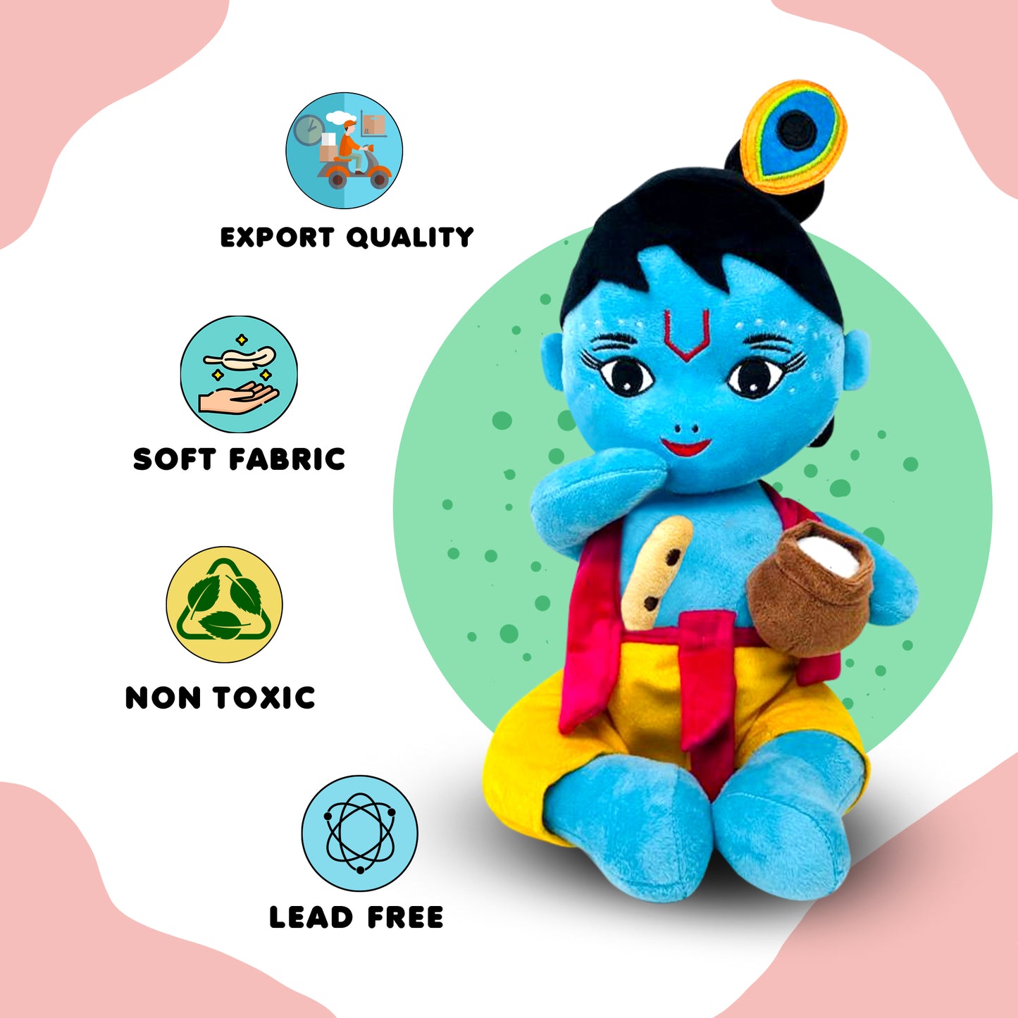 Makhanlal Krishna Soft Doll Toy Figure with Sound Box & Zip Pocket 12.5 Inch