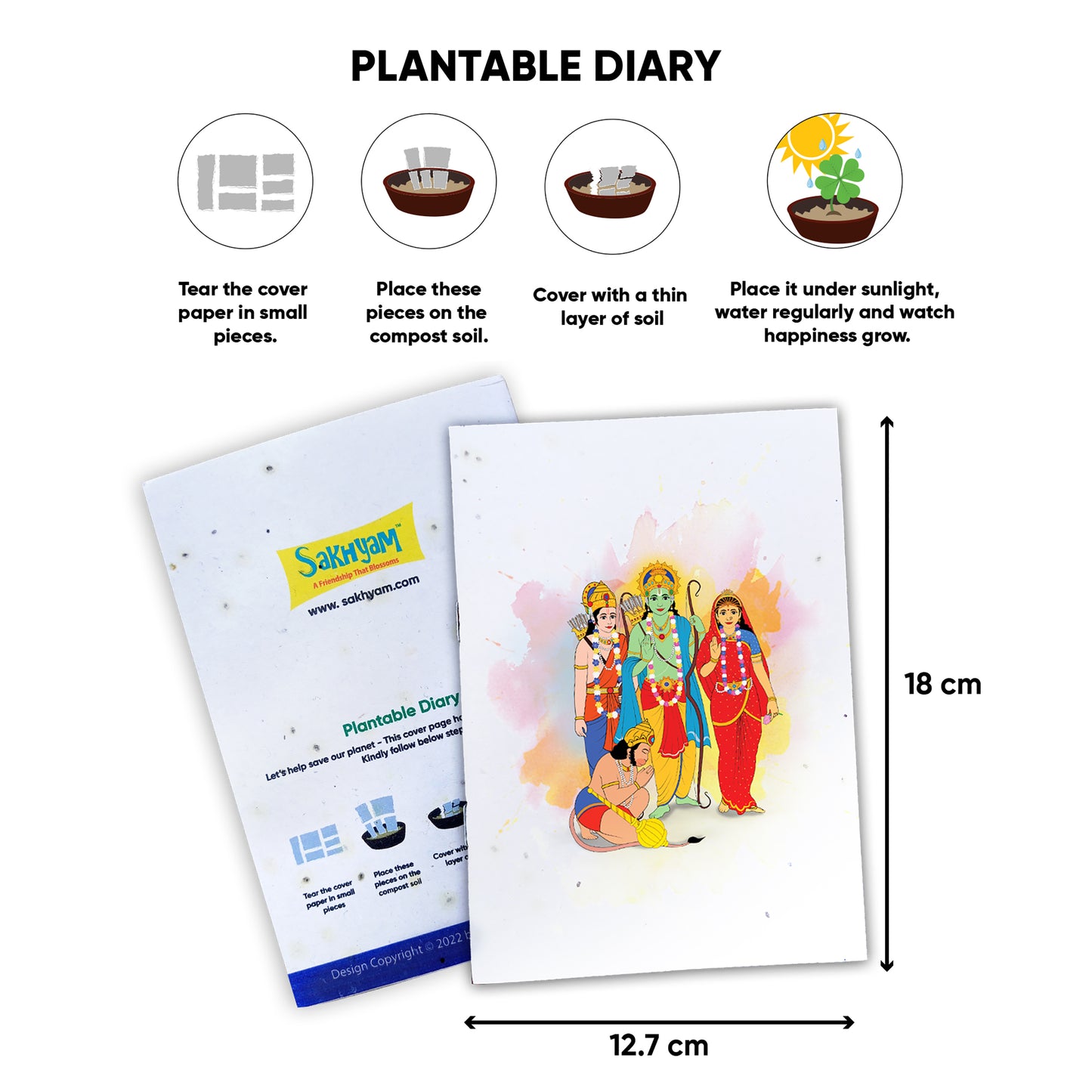 Ram Darbar - Sita Ram Lakshman Hanuman Plantable Notepad - 40 writable pages