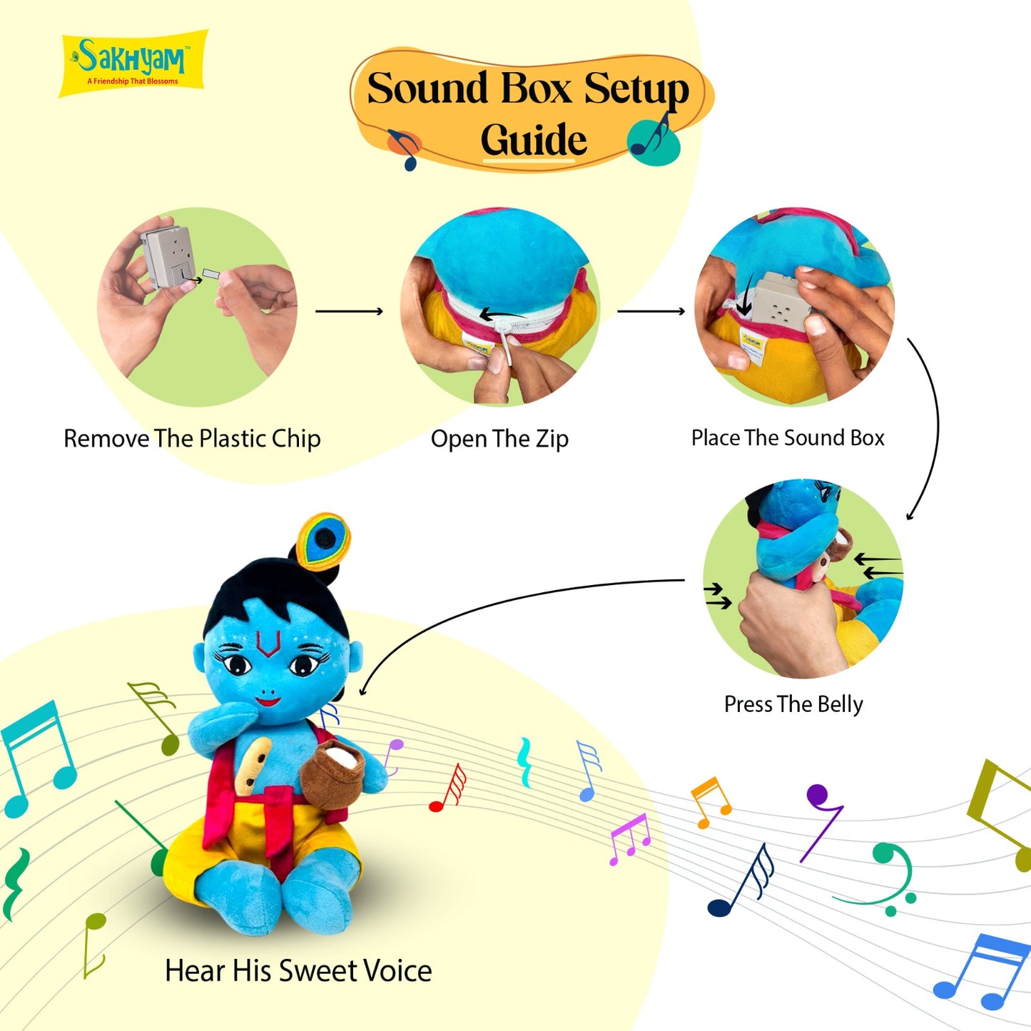 Makhanlal Krishna Soft Doll Toy Figure with Sound Box & Zip Pocket 12.5 Inch